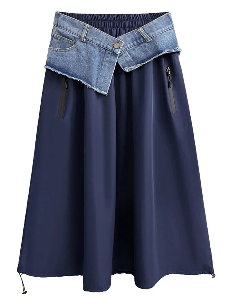 Washed Denim Waist Wrapped Skirt - Kelly Obi New York