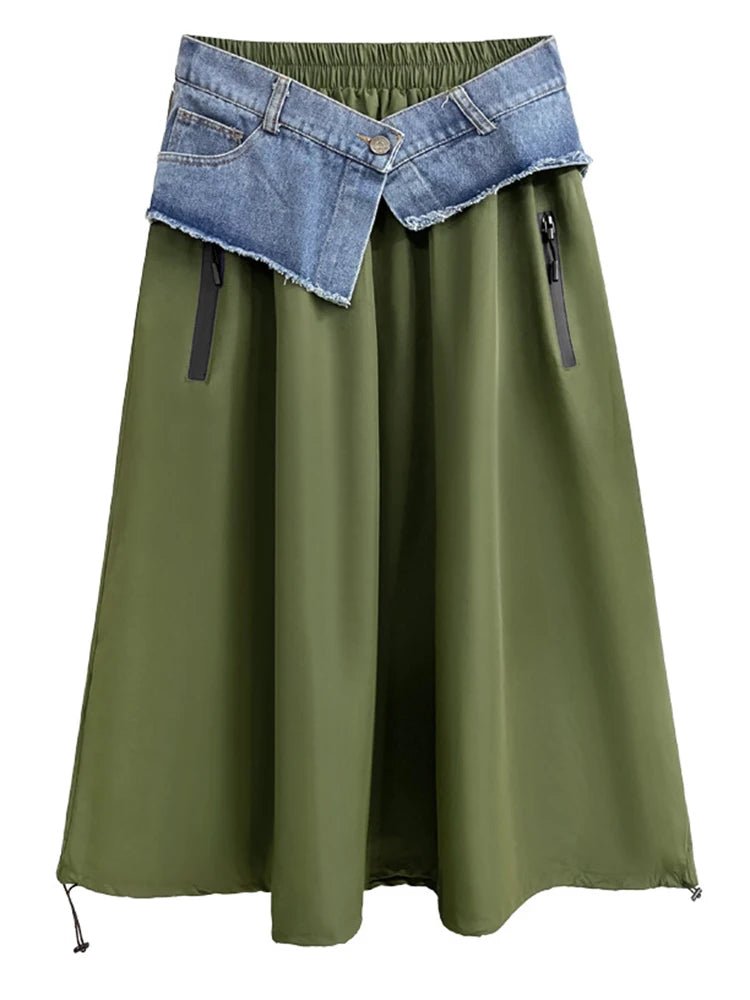 Washed Denim Waist Wrapped Skirt - Kelly Obi New York