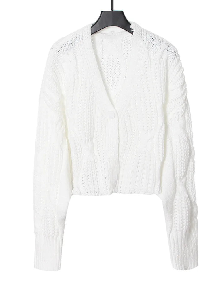 White Knit Loose Short Cardigan - Kelly Obi New York