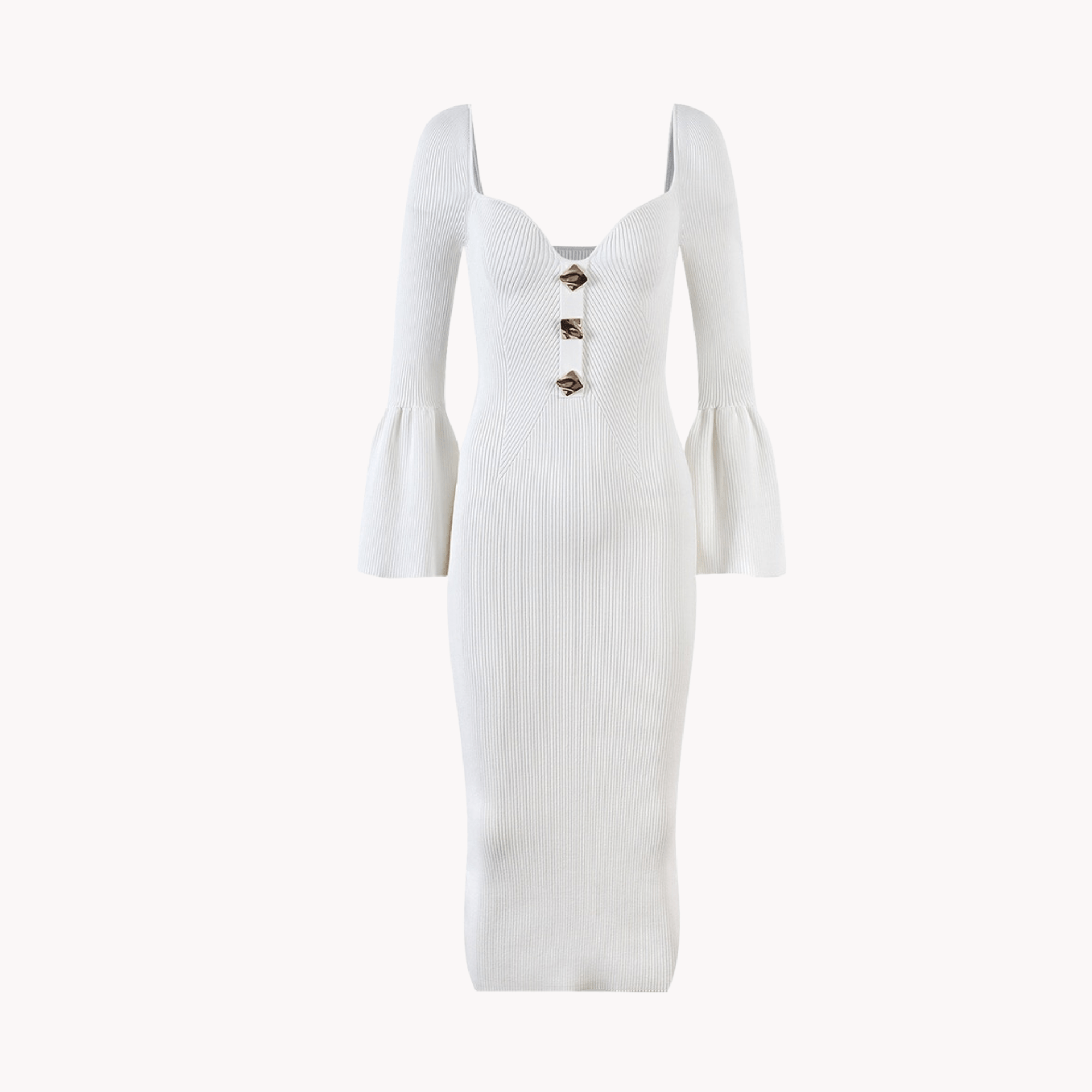 White Knitted Bell Sleeves Dress - Kelly Obi New York