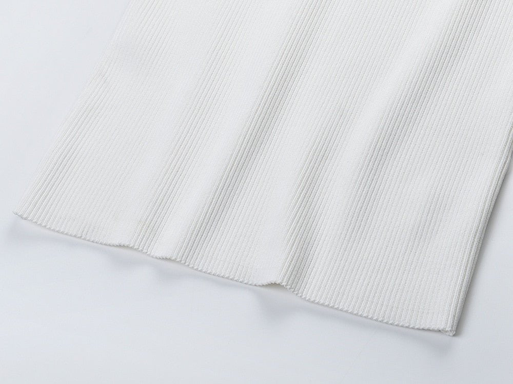White Knitted Bell Sleeves Dress - Kelly Obi New York
