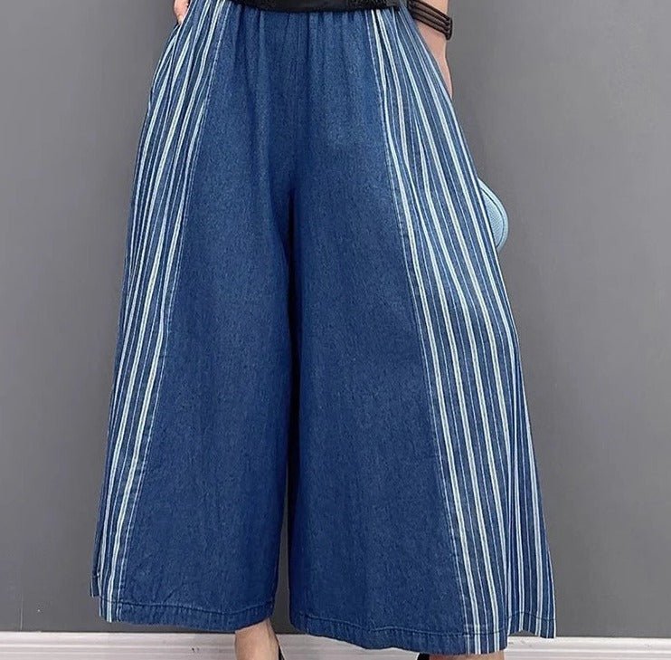 White Stripes Denim Wide Leg Pants - Kelly Obi New York