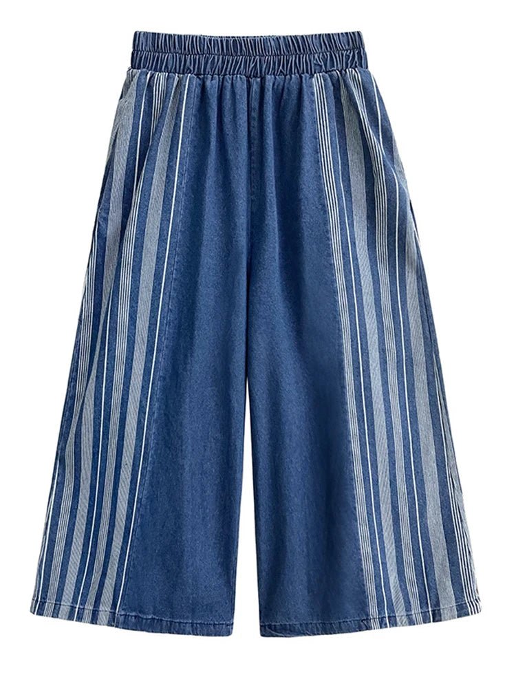 White Stripes Denim Wide Leg Pants - Kelly Obi New York