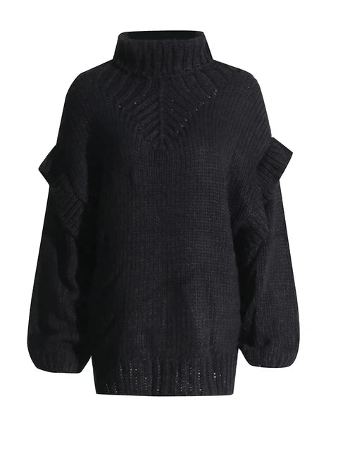 Winged Sleeves Turtleneck Knit Sweater - Kelly Obi New York