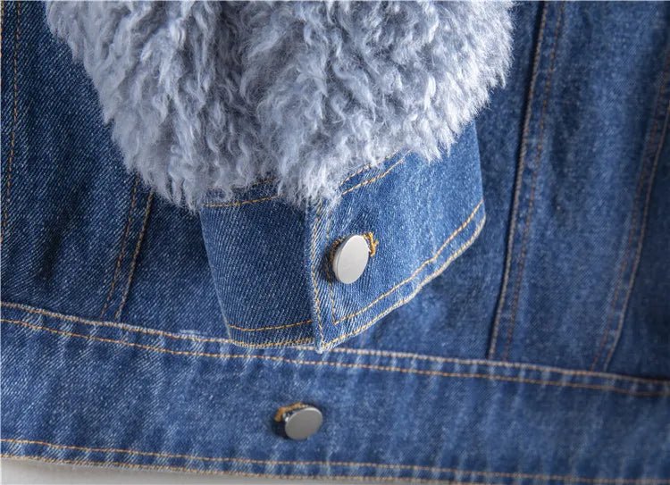 Wool Collar Sleeves Denim Jacket - Kelly Obi New York