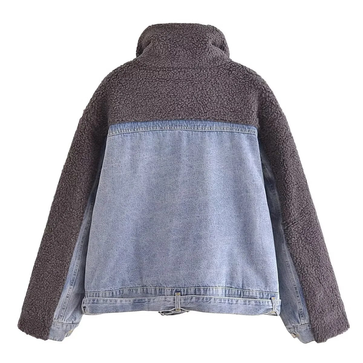 Woolen Denim Spliced Stand Collar Coat - Kelly Obi New York