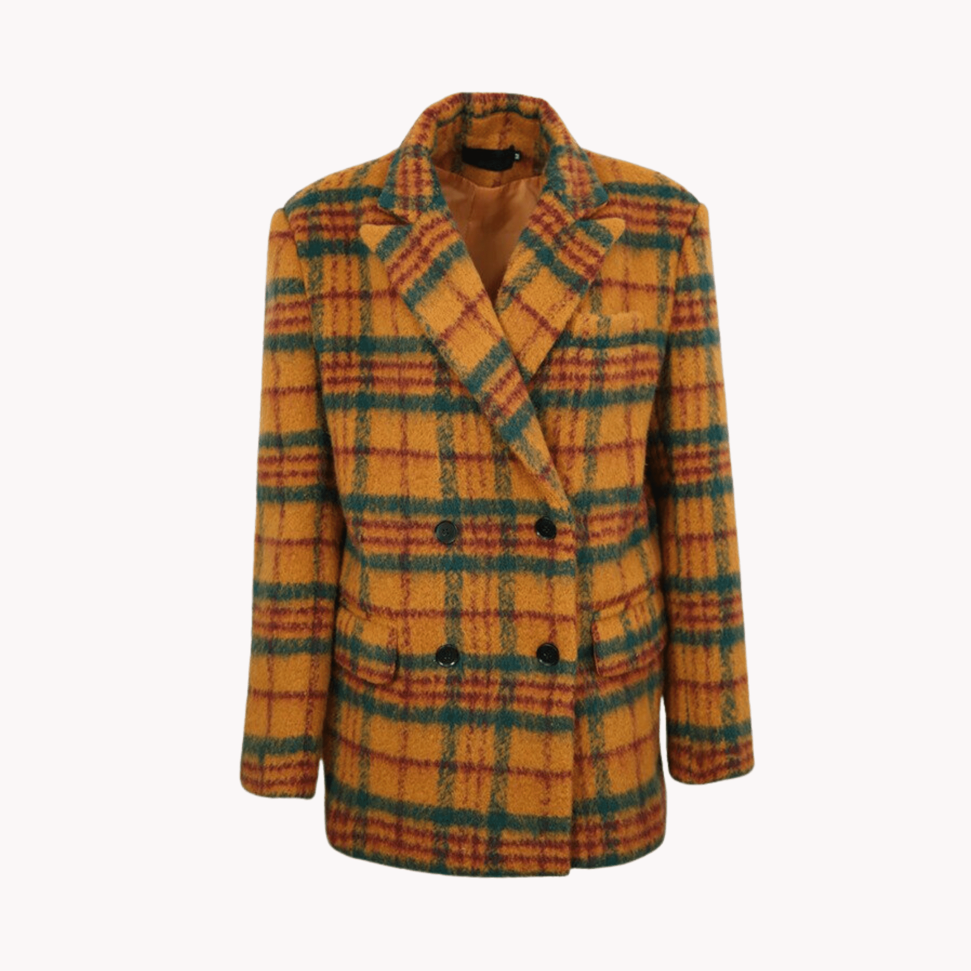 Yellow and Green Plaid Woolen Coat - Kelly Obi New York