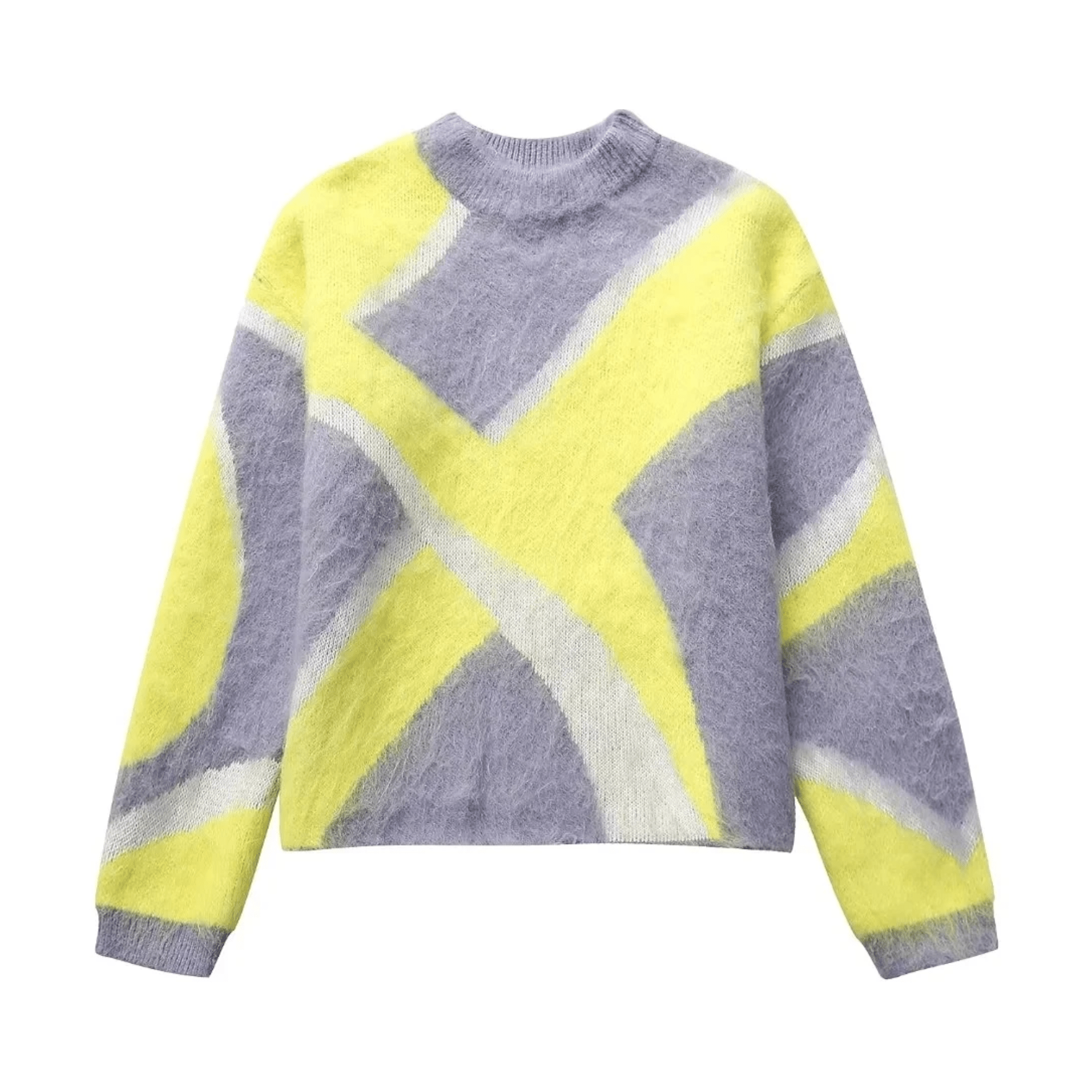 Yellow Gray Knitted Short Sweater - Kelly Obi New York