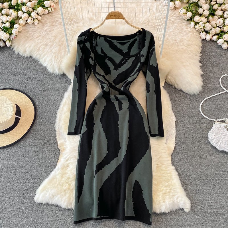 Zebra Knitted Mid-Length Dress - Kelly Obi New York