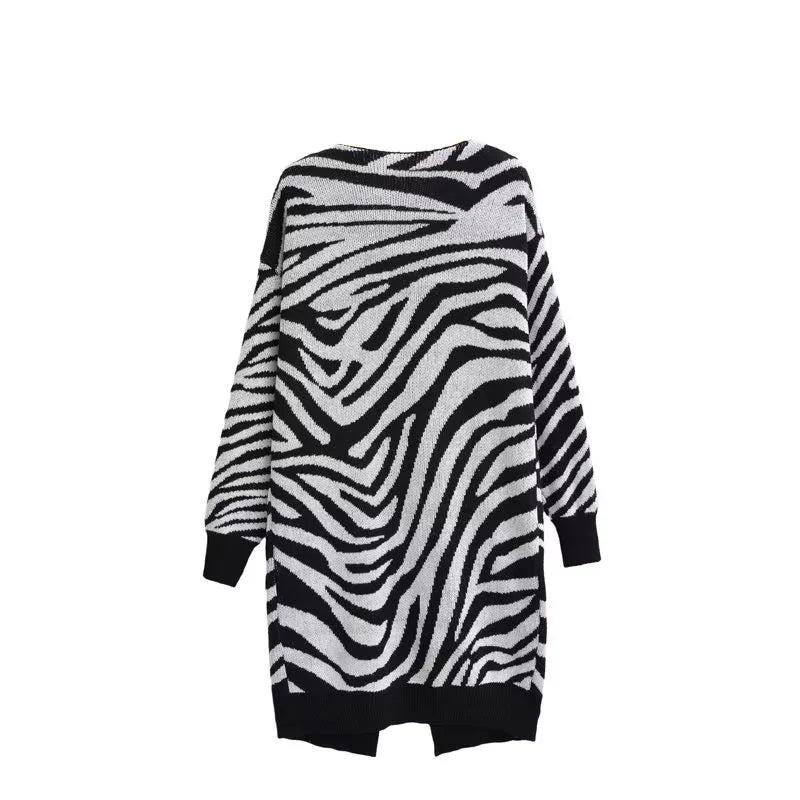 Zebra Open Stitch Long Sweater - Kelly Obi New York
