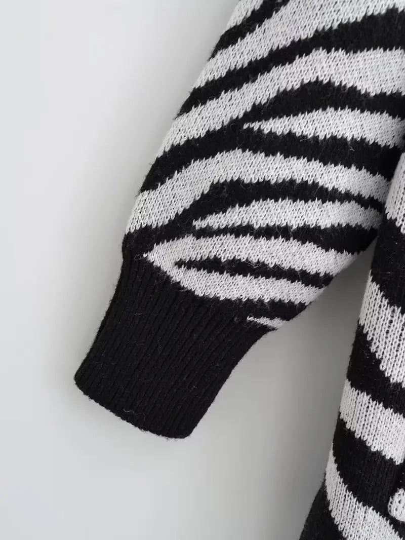 Zebra Open Stitch Long Sweater - Kelly Obi New York