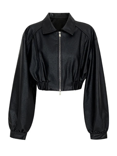 Zip-Up Vegan Leather Short Jacket - Kelly Obi New York